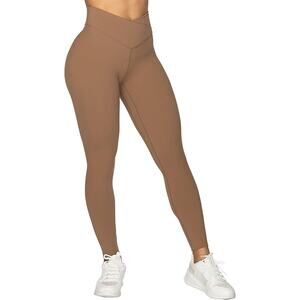 Sunzel Tan Beige Cross Over Waist Leggings Size Medium High Waist